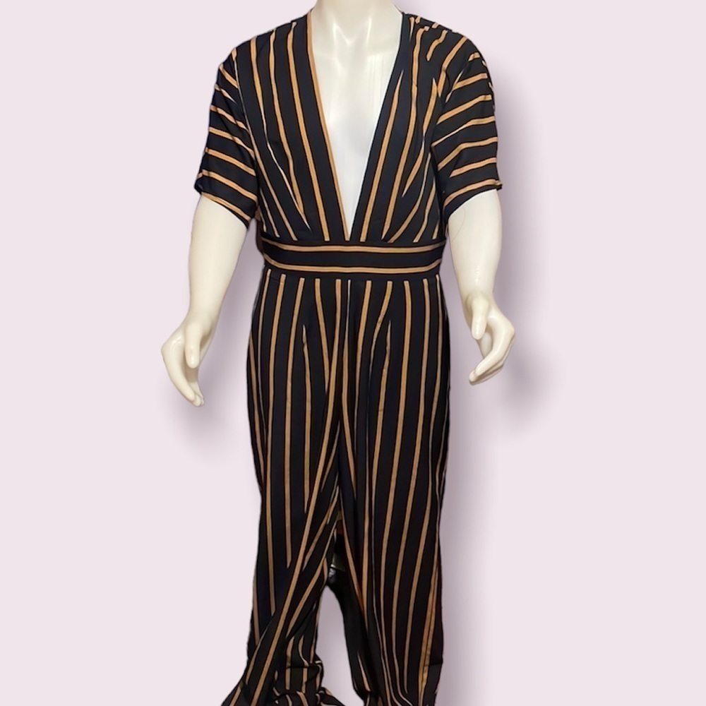 WINDSOR Striped‎ V Neck Long Pants Romper Jumpsuit Size Small